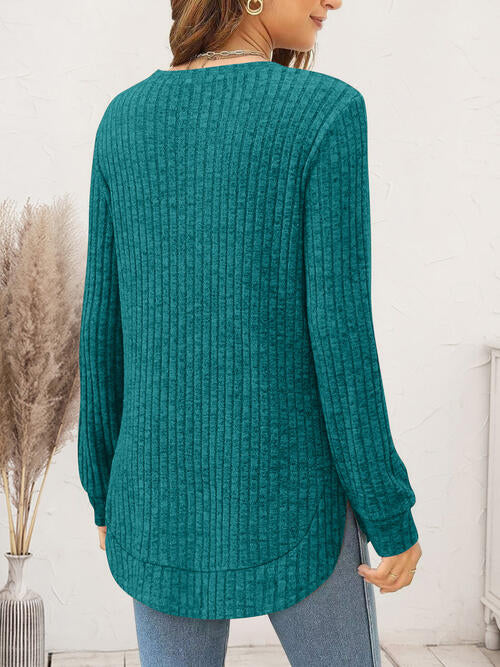Ribbed Round Neck Long Sleeve Shirt