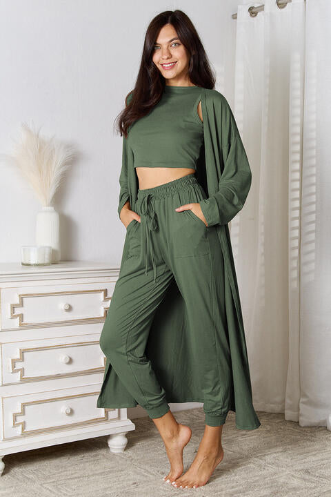 Tank, Joggers, and Cardigan Set with Pockets