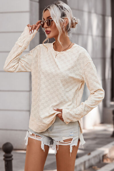 Checkered Round Neck Long Sleeve Shirt