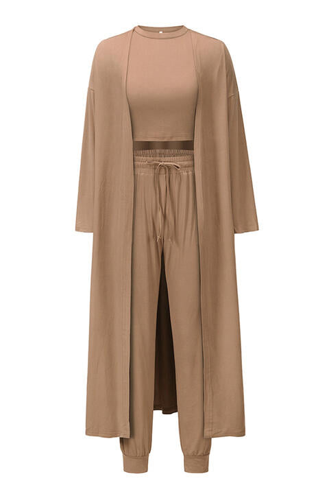 Tank, Joggers, and Cardigan Set with Pockets