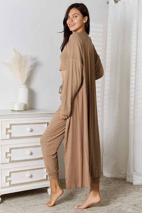Tank, Joggers, and Cardigan Set with Pockets