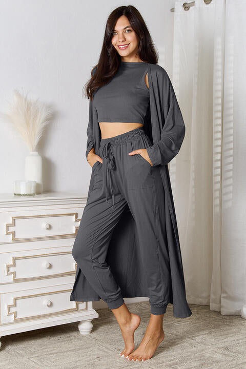 Tank, Joggers, and Cardigan Set with Pockets