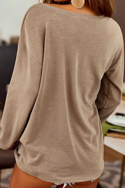 Distressed Pocketed Round Neck Long Sleeve Shirt