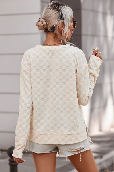 Checkered Round Neck Long Sleeve Shirt
