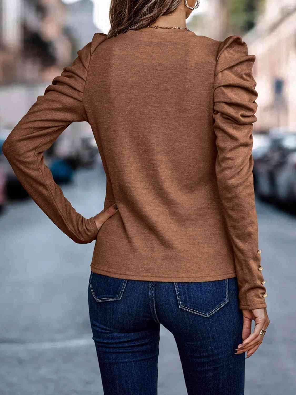 Decorative Button Puff Sleeve Shirt