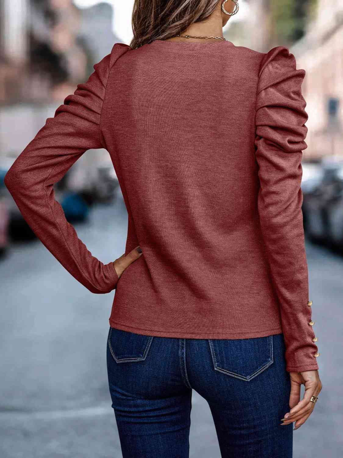 Decorative Button Puff Sleeve Shirt