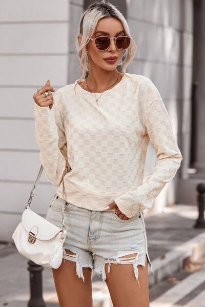 Checkered Round Neck Long Sleeve Shirt