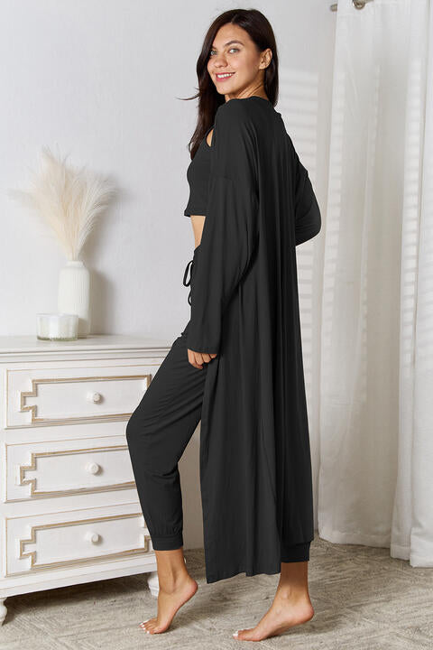 Tank, Joggers, and Cardigan Set with Pockets