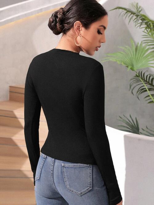 Ruched Round Neck Long Sleeve Shirt