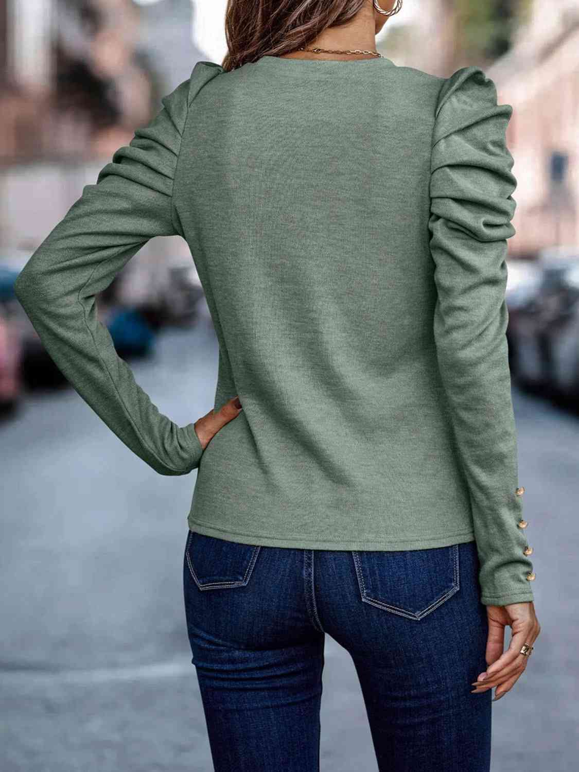 Decorative Button Puff Sleeve Shirt