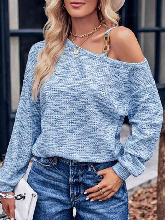 Heathered Asymmetrical Neck Long Sleeve Shirt