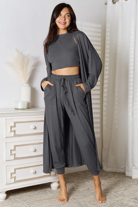Tank, Joggers, and Cardigan Set with Pockets
