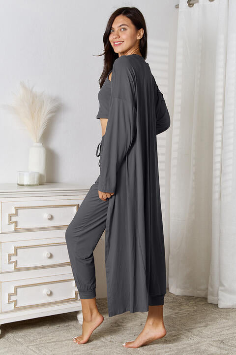 Tank, Joggers, and Cardigan Set with Pockets