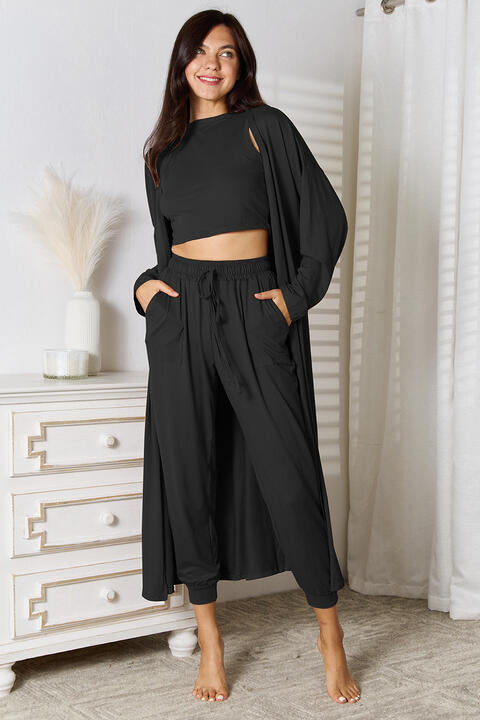 Tank, Joggers, and Cardigan Set with Pockets