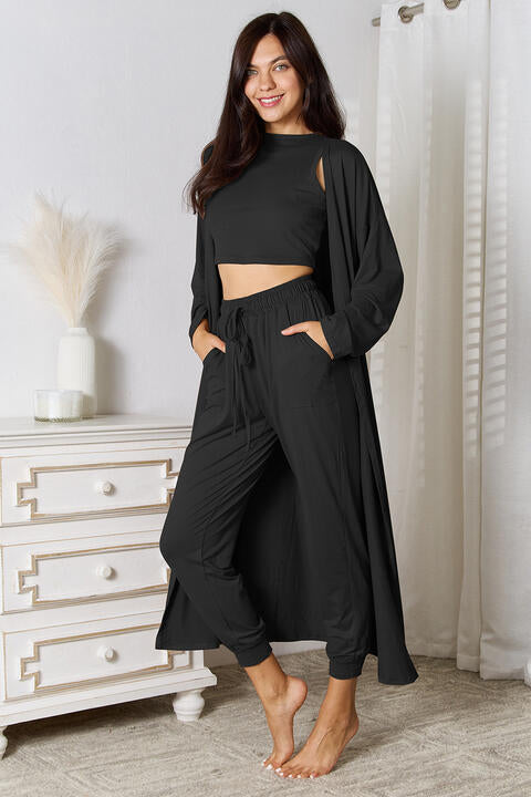 Tank, Joggers, and Cardigan Set with Pockets